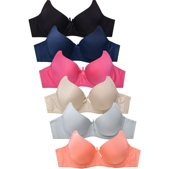 247 Frenzy Women's Essentials Sofra PACK OF 6 Full Coverage Underwire Solid T Shirt Bras BR4500P9 (32B)