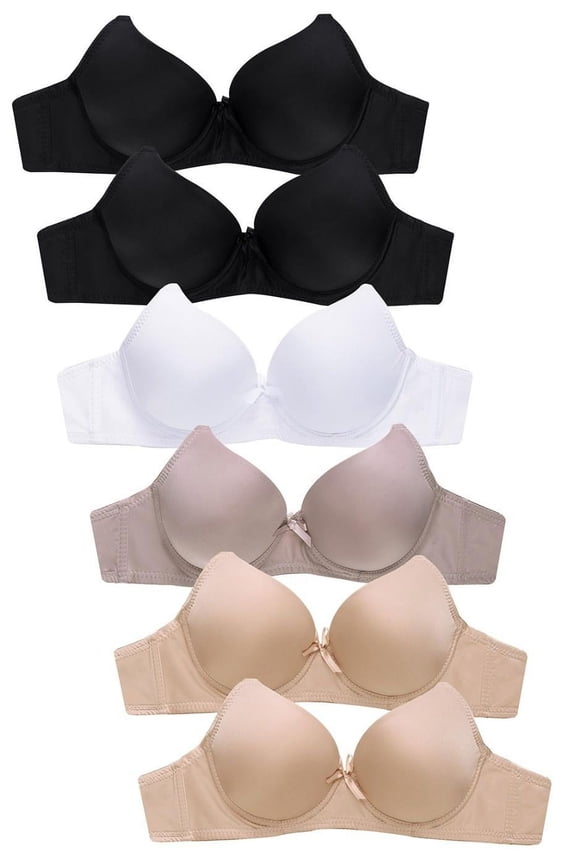 Women's Essentials Sofra PACK OF 6 Full Coverage Underwire Solid T Shirt Bras in Neutral Colors BR4150P4 (32B)