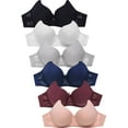 thumbnail image 1 of 247 Frenzy Women's Essentials Sofra PACK OF 6 Full Coverage Underwire Solid T Shirt Bras with Floral Lace Underband BR4326P (34B), 1 of 8