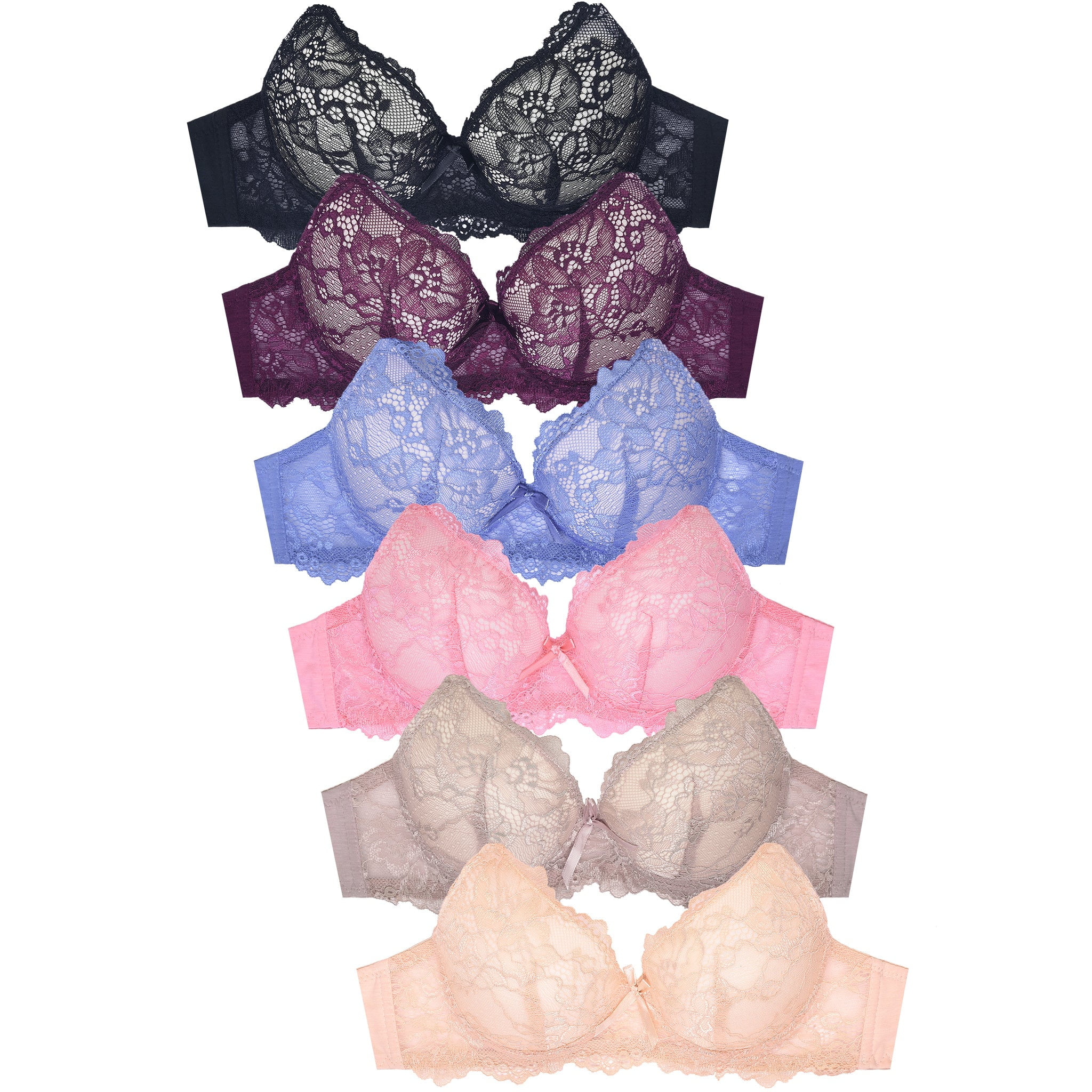 247 Frenzy Women's Essentials Sofra or Mamia PACK OF 6 Full Coverage  Allover Lace Bras 