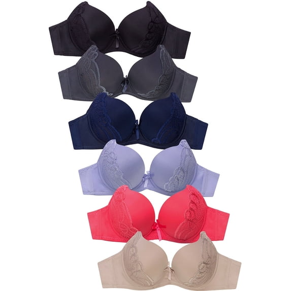 247 Frenzy Women's Essentials Sofra or Mamia PACK OF 6 Full Coverage Lace Accent Bras