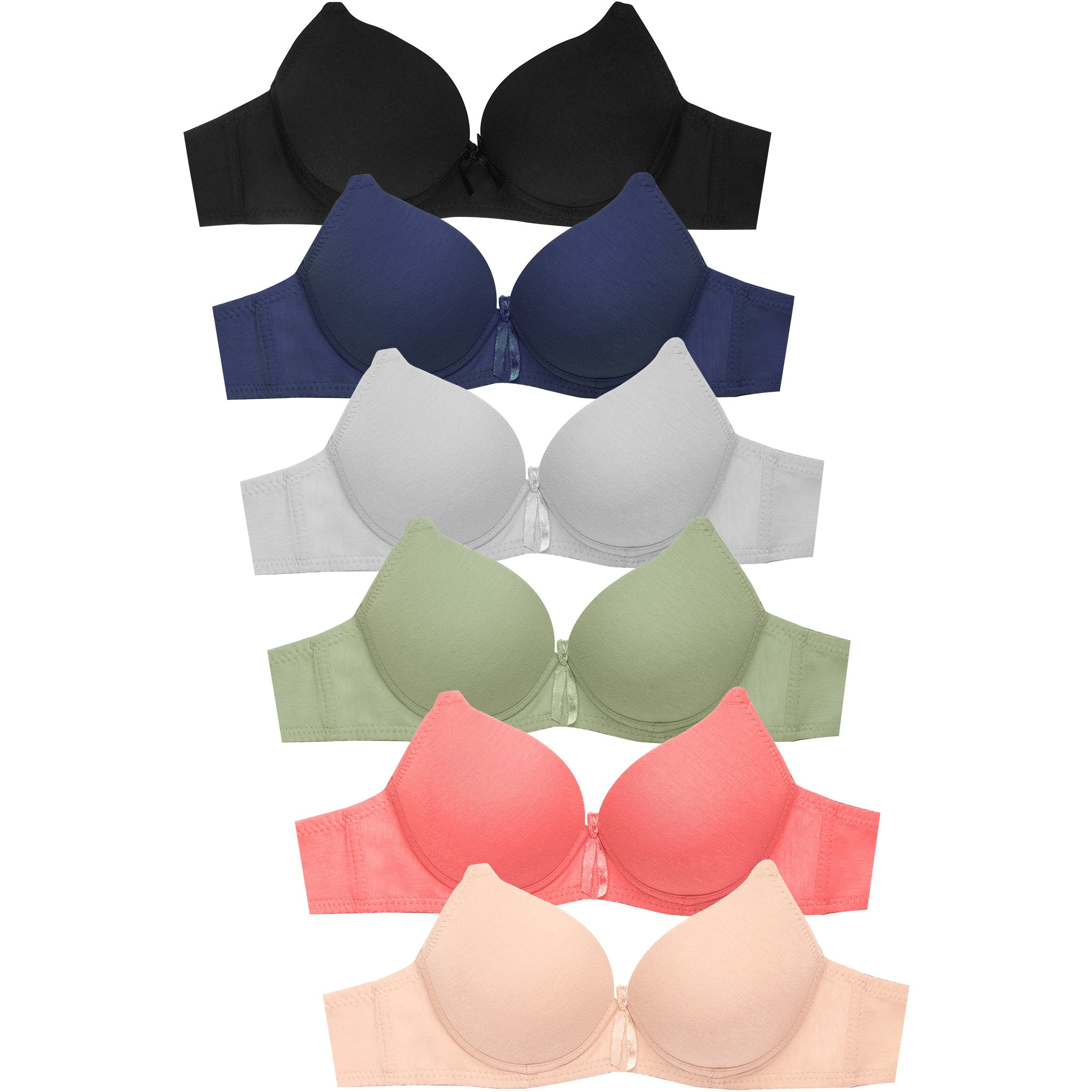 247 Frenzy Women's Essentials Sofra or Mamia PACK OF 6 Demi Cup Lace Accent  Push Up Bras 