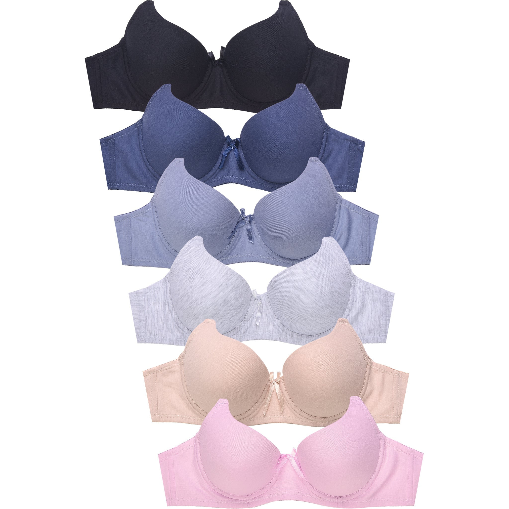 247 Frenzy Women's Essentials Sofra or Mamia PACK OF 6 Full Coverage Solid  Cotton Blend Bras 
