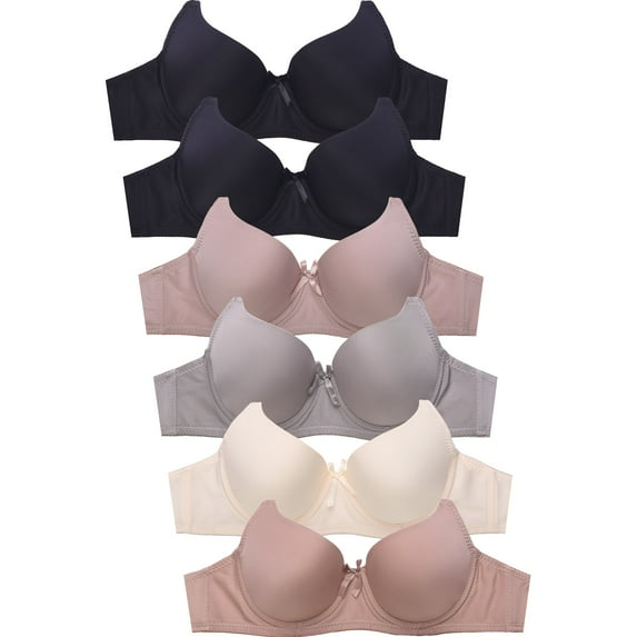 247 Frenzy Women's Essentials Sofra or Mamia PACK OF 6 Full Coverage Solid T Shirt Bras in Neutral Colors