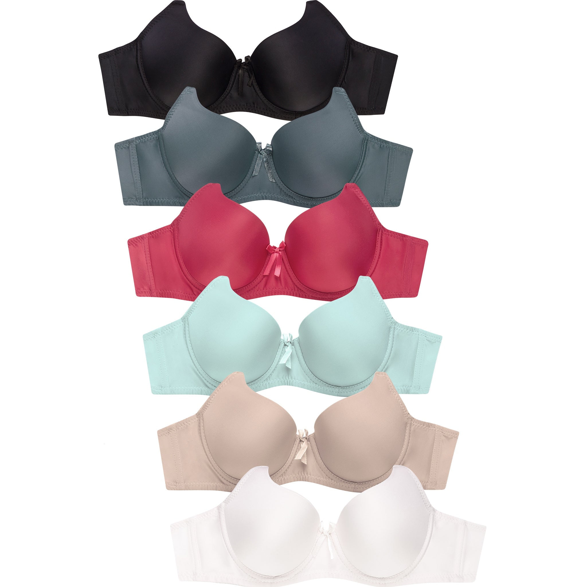 247 Frenzy Women's Essentials Sofra or Mamia PACK OF 6 Full Coverage Solid T  Shirt Bras with Triple Hook & Wide Straps 