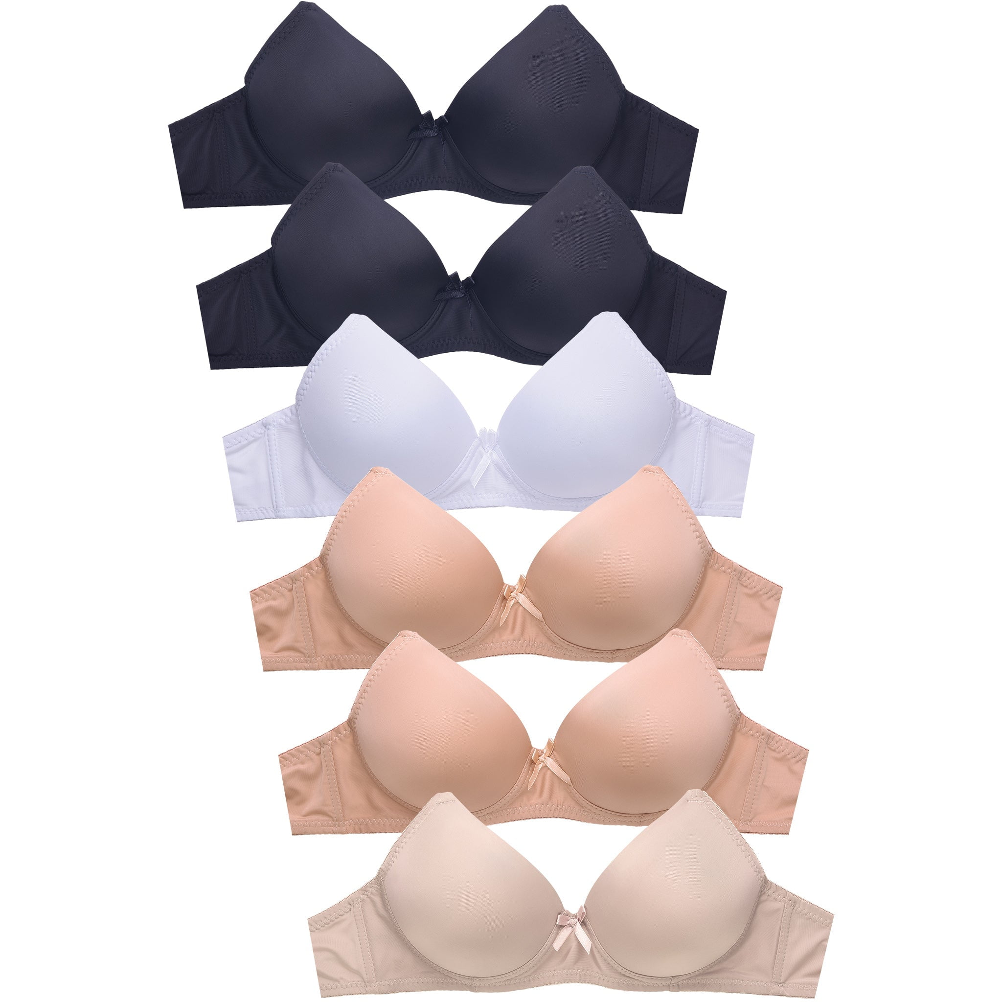 247 Frenzy Women's Essentials Sofra or Mamia PACK OF 6 Full Coverage  Wire-Free Solid Bras 