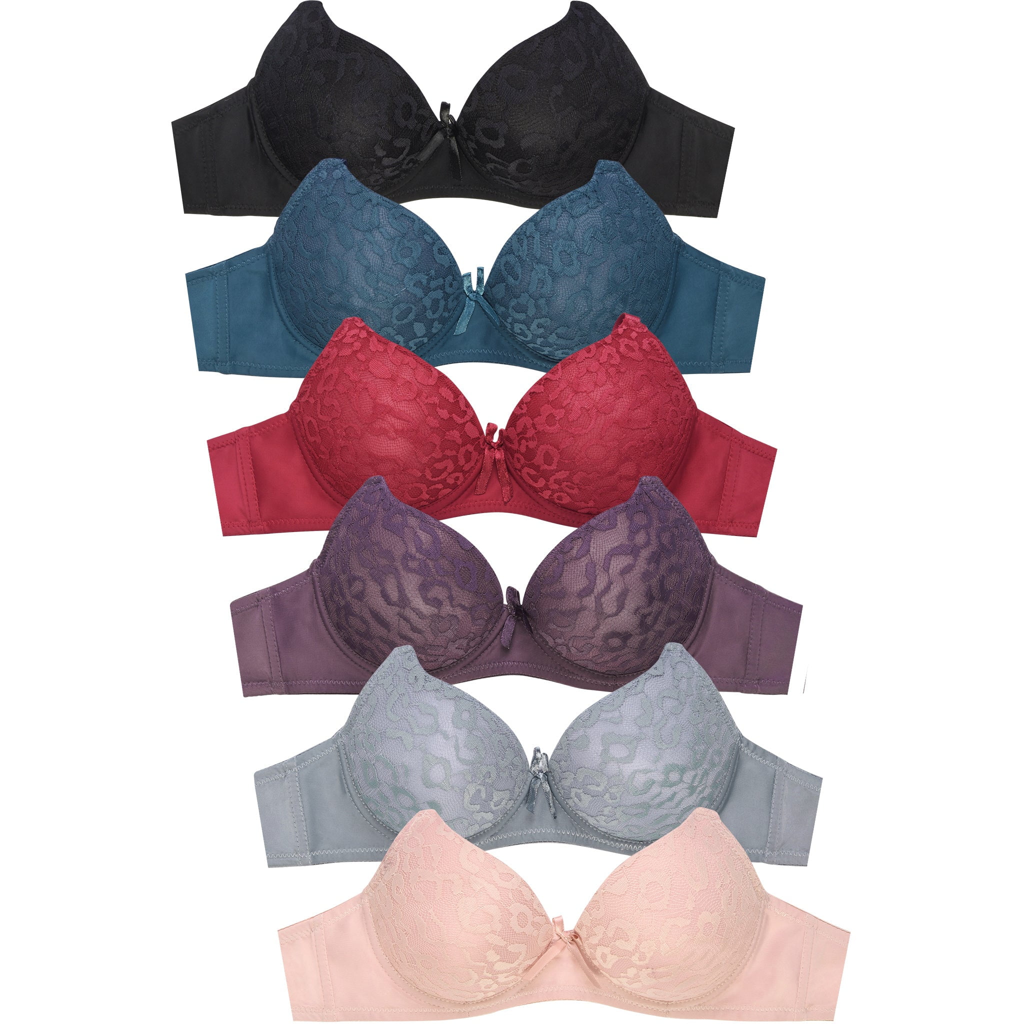 247 Frenzy Women's Essentials Mamia PACK OF 6 PLUS Full Coverage Allover  Lace Bras 