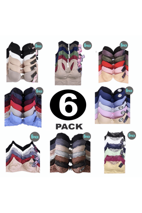 Women's PACK OF 6 Assorted Color Mystery Everyday Sofra Mamia Bra Bundle BR6MYST (32A)