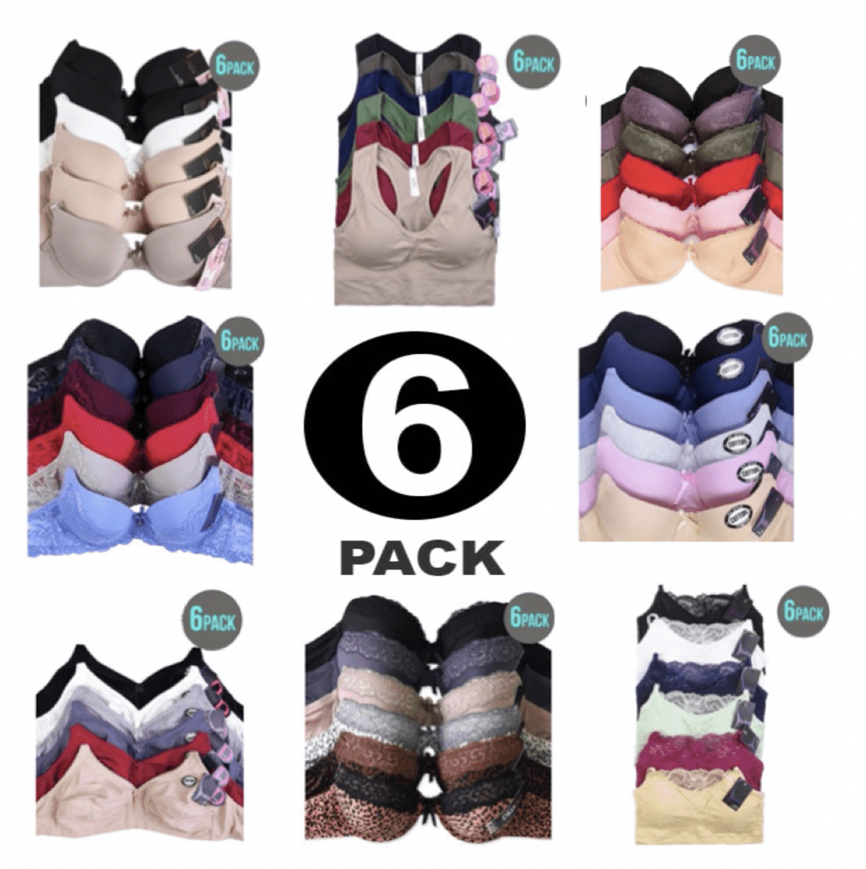 247 Frenzy Women's PACK OF 6 Assorted Color Mystery Everyday Sofra Mamia Bra Bundle BR6MYST (36B)