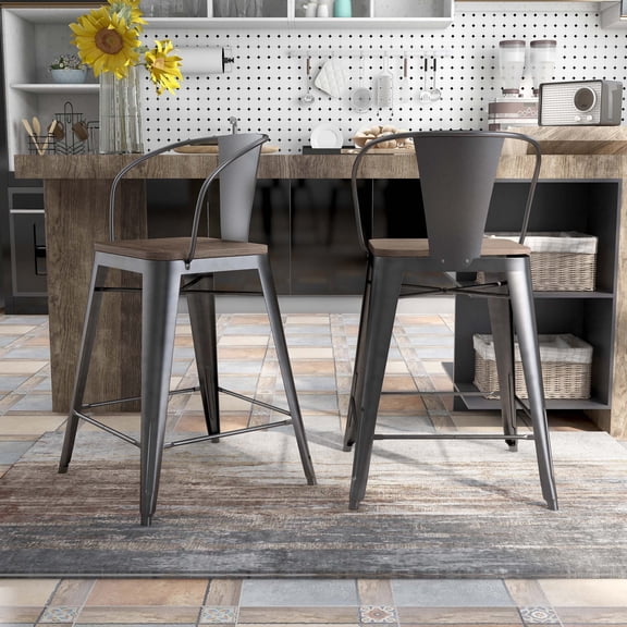 247 Shop at Home Drvo Metal Gray Counter Height Chairs, Set of 2