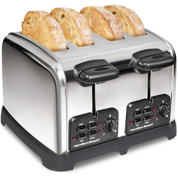 24782 Retro Toaster with Wide Slots Sure-Toast echnology Bagel & Defrost Settings Auto Boost to Lift Smaller Breads 4 Slice Polished Stainless Steel