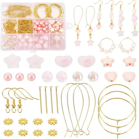 247pcs Pink Earring Making Kit Dangle Earring Making Supplies with Acrylic Pink Beads Earring Hooks for 30 Pairs Earrings Jewlery Making Kit for Beaded Earrings Making Women Beginner Pink