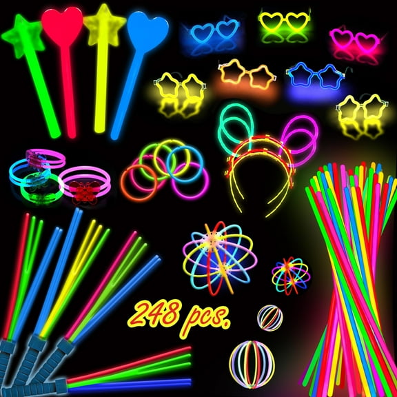248 PCS Glow Sticks Party Pack - That Includes, 100 Pcs 8 Inch Glow sticks, 6 Pcs Glow Sticks Wands Create Glow In The Dark Necklaces, Bracelets. Neon Light Sticks Decoration For Parties Favors Glow