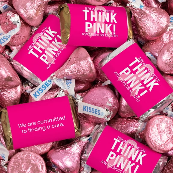 248 Pcs Breast Cancer Awareness Candy Gifts & Favors Wrapped Miniatures and Kisses - Think Pink Ribbon (3.05lb Bag)