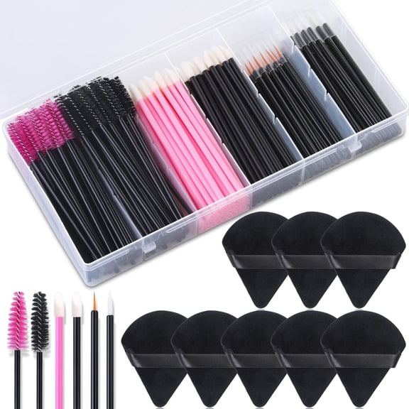 248 Pcs Disposable Makeup Applicators Kit with Triangle Makeup Puffs for Makeup