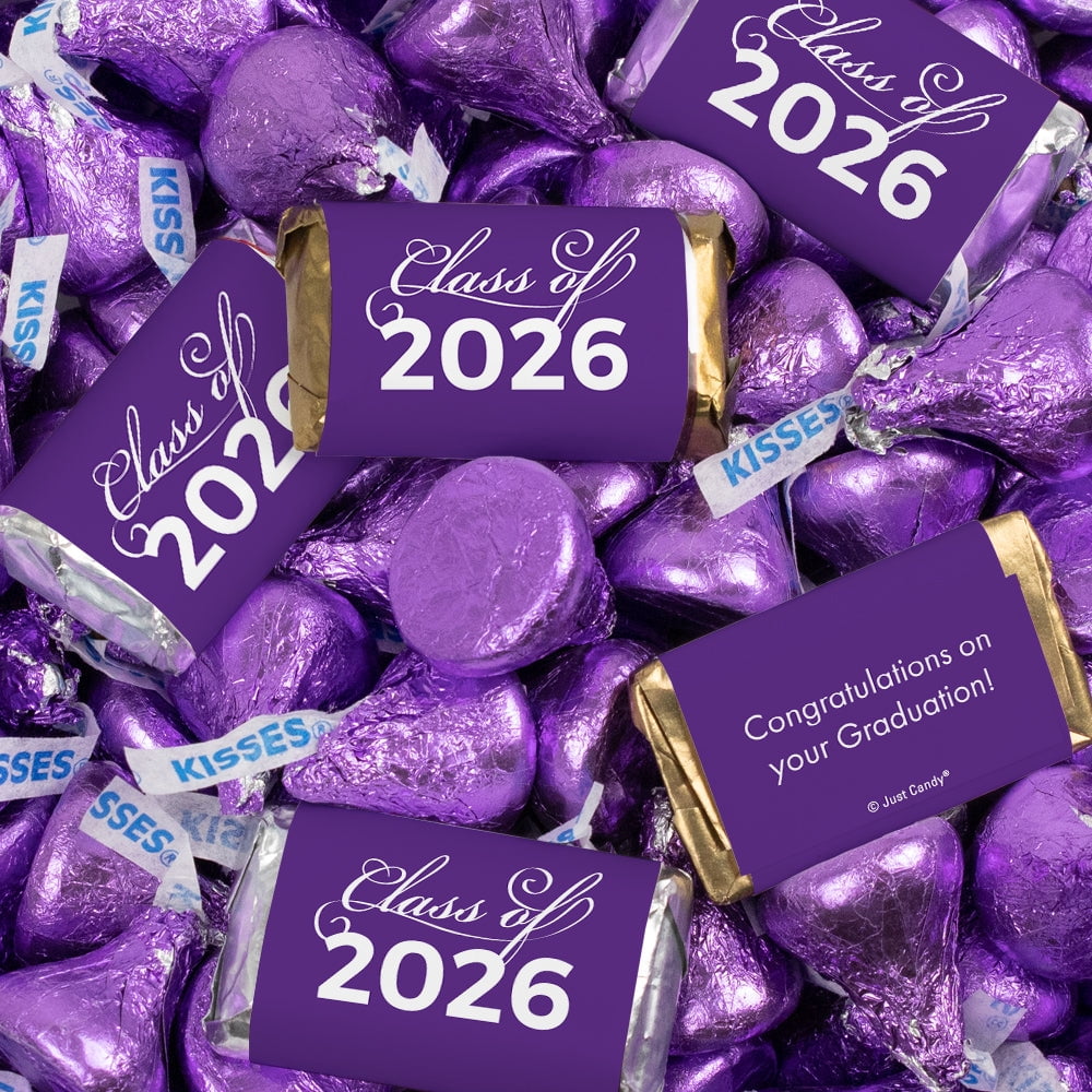 248 Pcs Purple Graduation Candy Mix - Class of 2026 Wrapped Miniatures & Purple Bulk Kisses (3 lbs)
