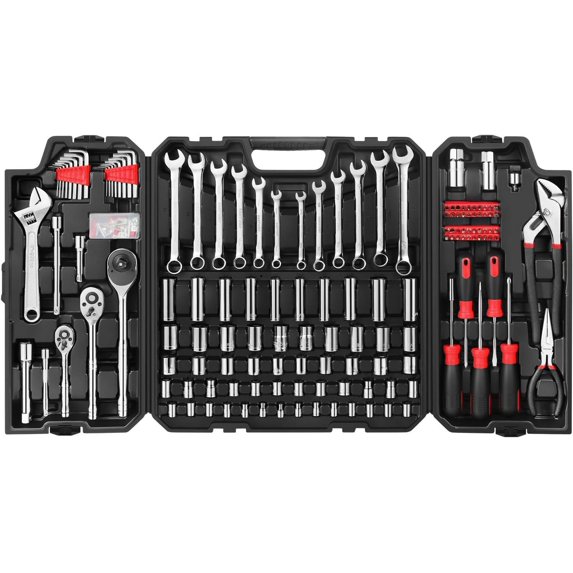 248 Pieces Mechanics Tool Set, General Purpose Mixed Sockets and Wrenches, Hand Tool Set Auto Repair Tool Kit with Storage Case (EVHT24801)