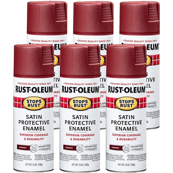248635-6PK Stops Rust Spray Paint, 12 oz, Satin Cabernet, 6 Pack