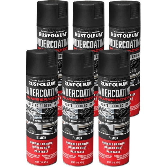 248657-6PK Stops Rust Undercoating Spray, 15 oz, Rubberized Black, 6 Pack
