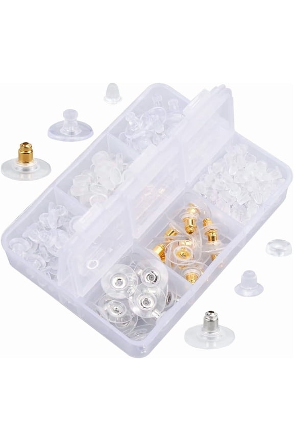 248Pcs 6 Styles Plastic Earring Backs Clear Earring Stoppers Replacement Small Mini Silicone Locking Secure Clutch Brass Ear Nuts Kits