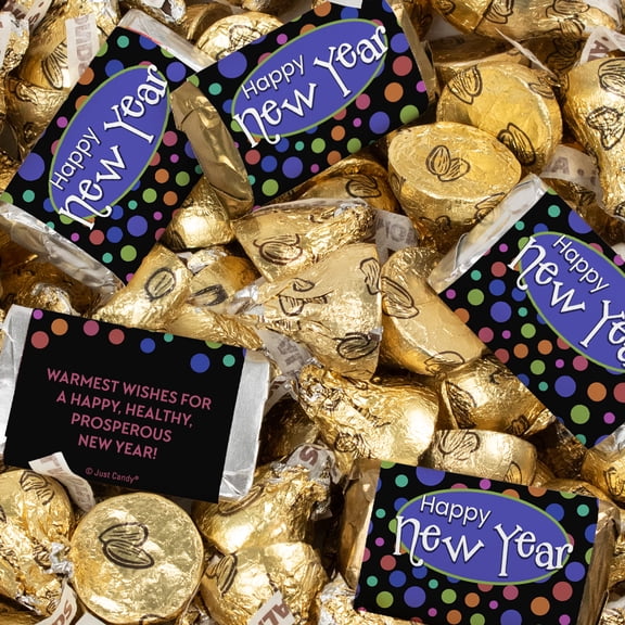 248ct Happy New Year Assorted Chocolate Candy Mix - Wrapped Miniatures & Gold Almond Kisses