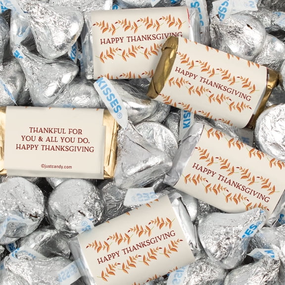 248ct Happy Thanksgiving Assorted Miniatures and Milk Chocolate Silver Foiled Kisses - Autumn