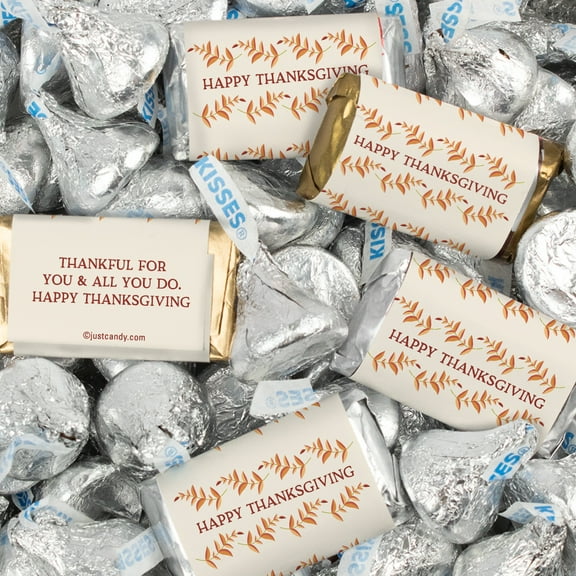 248ct Happy Thanksgiving Assorted Miniatures and Milk Chocolate Silver Foiled Kisses - Autumn