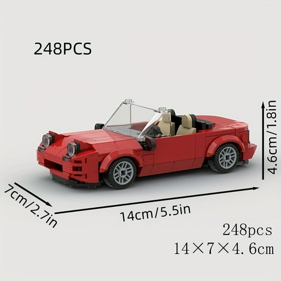 248pcs MOC Red Convertible Racing Car Building Block Set, DIY STEM Toy for Kids & Adults, Speed Champion Series, Gift for Birthdays & Holidays