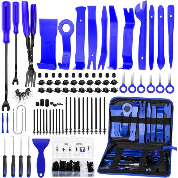 248pcs Trim Removal Tool, Pry Door Panel Radio/Stereo Terminal Tool Kit, Fasteners Remover, with Car Retainer Bumper Clips,Automotive Hook Set, Blue