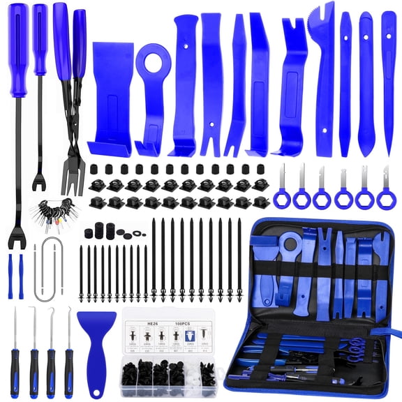248pcs Trim Removal Tool, Pry Tool, Door Panel Radio/Stereo Terminal Removal Tool Kit, Fasteners Remover, with Car Retainer Bumper Clips,Automotive Hook Set, Blue