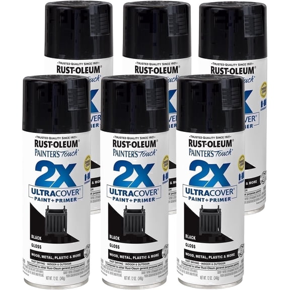 Rust-Oleum Painters Touch 2X Gloss Black Spray Paint, 12 oz, 6 Pack