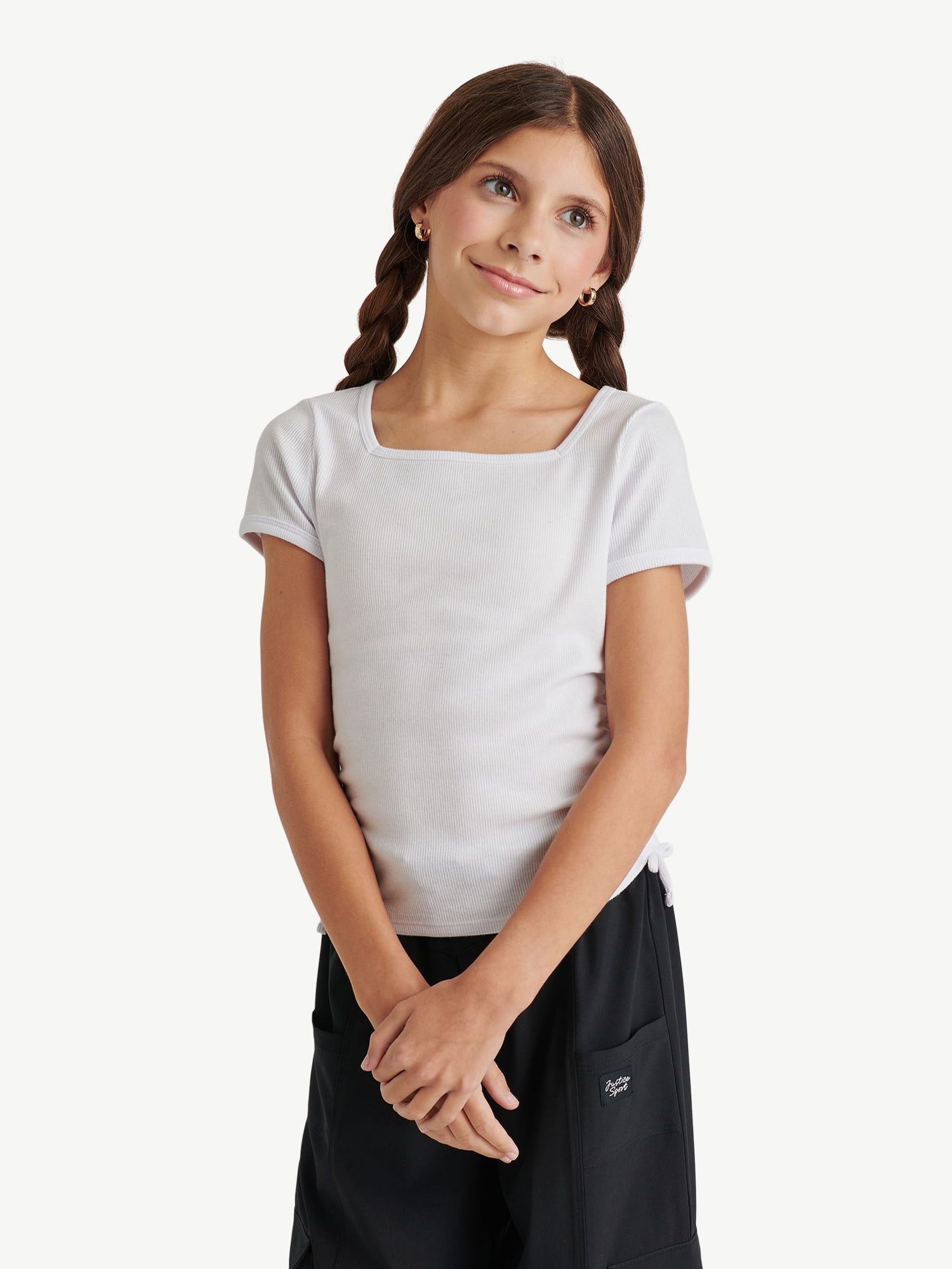 Girls Square Neck Short Sleeve Top, Sizes XS - XLP