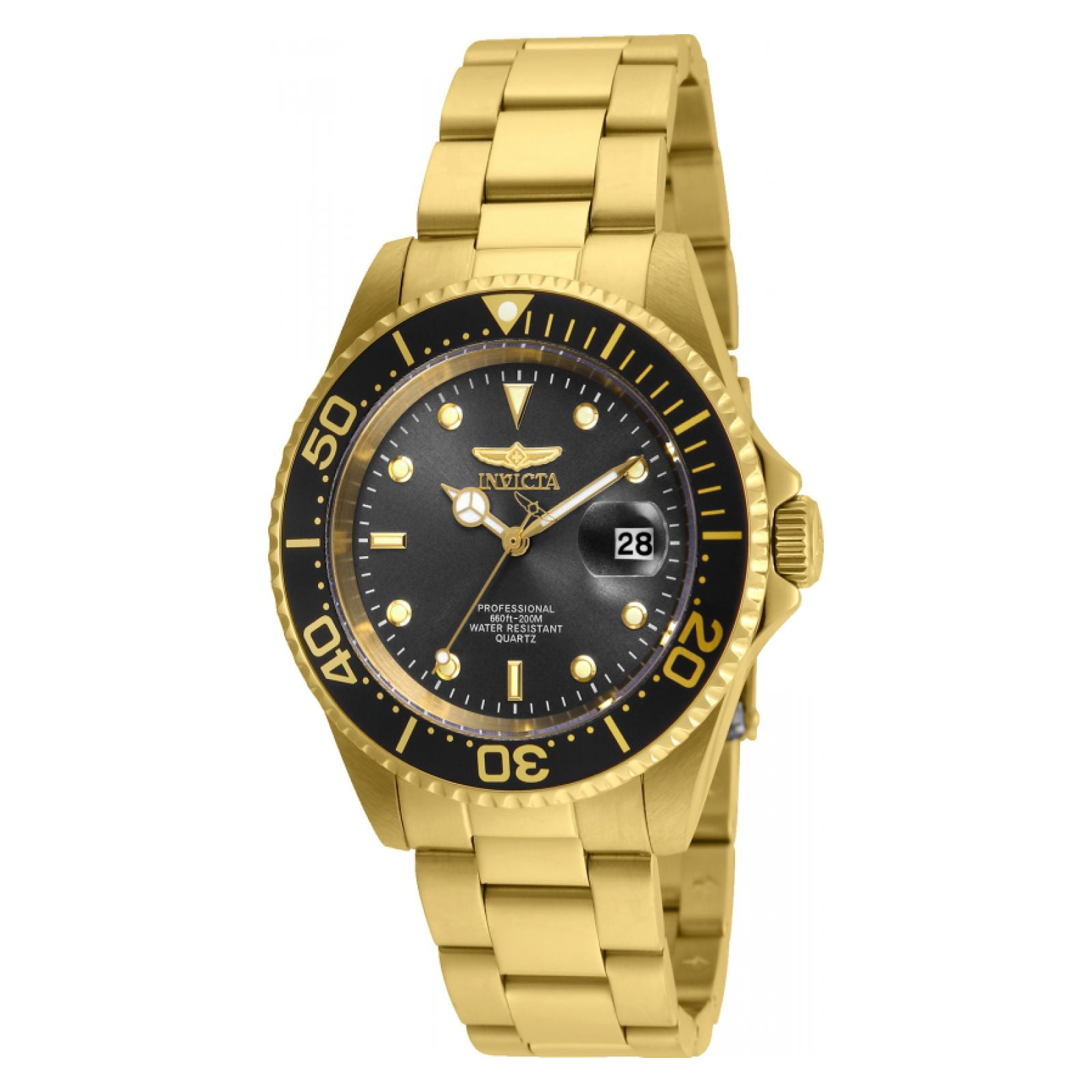24949 Men s Pro Diver Black Dial Yellow Gold Plated Steel Dive Watch Walmart
