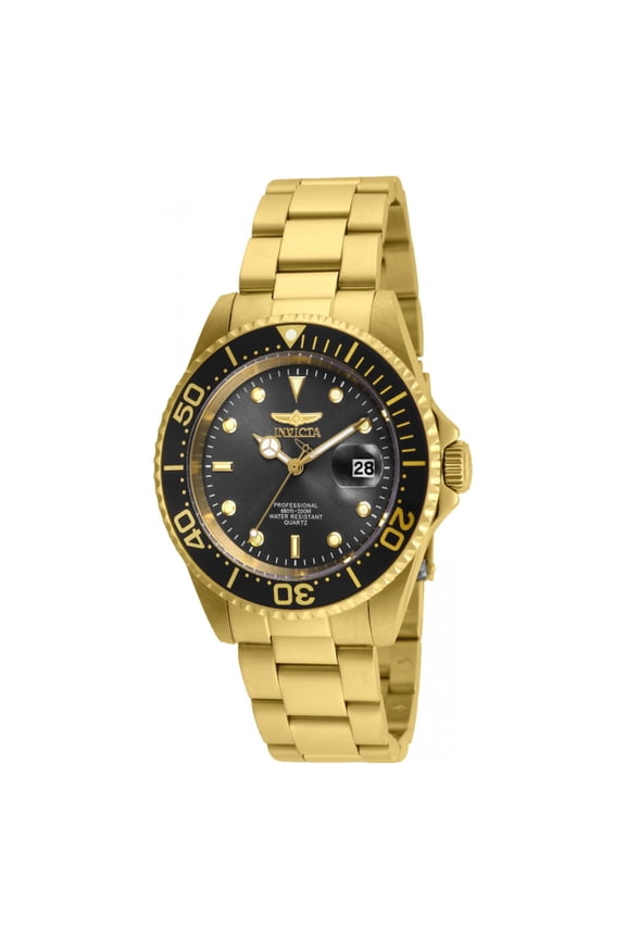 24949 Men's Pro Diver Black Dial Yellow Gold Plated Steel Dive Watch
