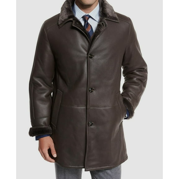 $2495 Gallotti Men's Brown Leather Shearling Fur-Lined Jacket Coat-Eu 52 US 42