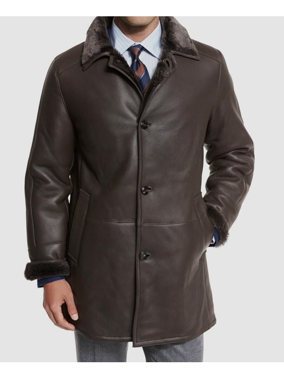 $2495 Gallotti Men's Brown Leather Shearling Fur-Lined Jacket Coat-Eu 52 US 42