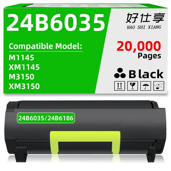 24B6035 24B6186 Black Toner Cartridge Compatible with Lexmark M1145 XM1145 M3150 XM3150 Printer(20000Pages-1Pack)
