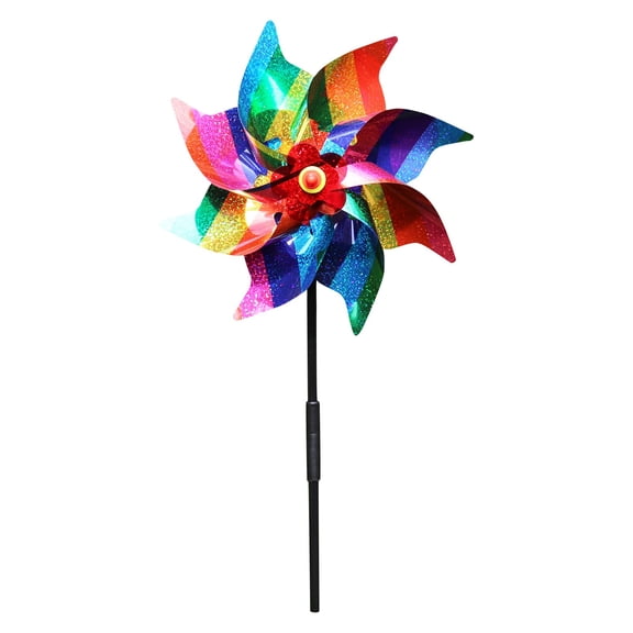 24CM Laser Octagonal Reflective Windmill, DIY Assembly Garden Pinwheel Spinner, Colorful Plastic Bird Deterrent with Stable Pole for Yard Patio Outdoor Decor 21.6 Inch height