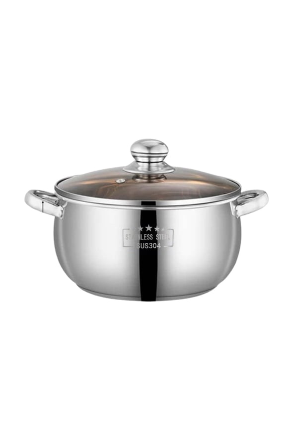 24CM Thickened Stainless Steel Double Ear Soup Pot, Large Belly Cooking Pot, Durable Apple Shape Stock Pot, Multipurpose Kitchen Cookware for Soup, Stew, Boiling and Daily Home Cooking