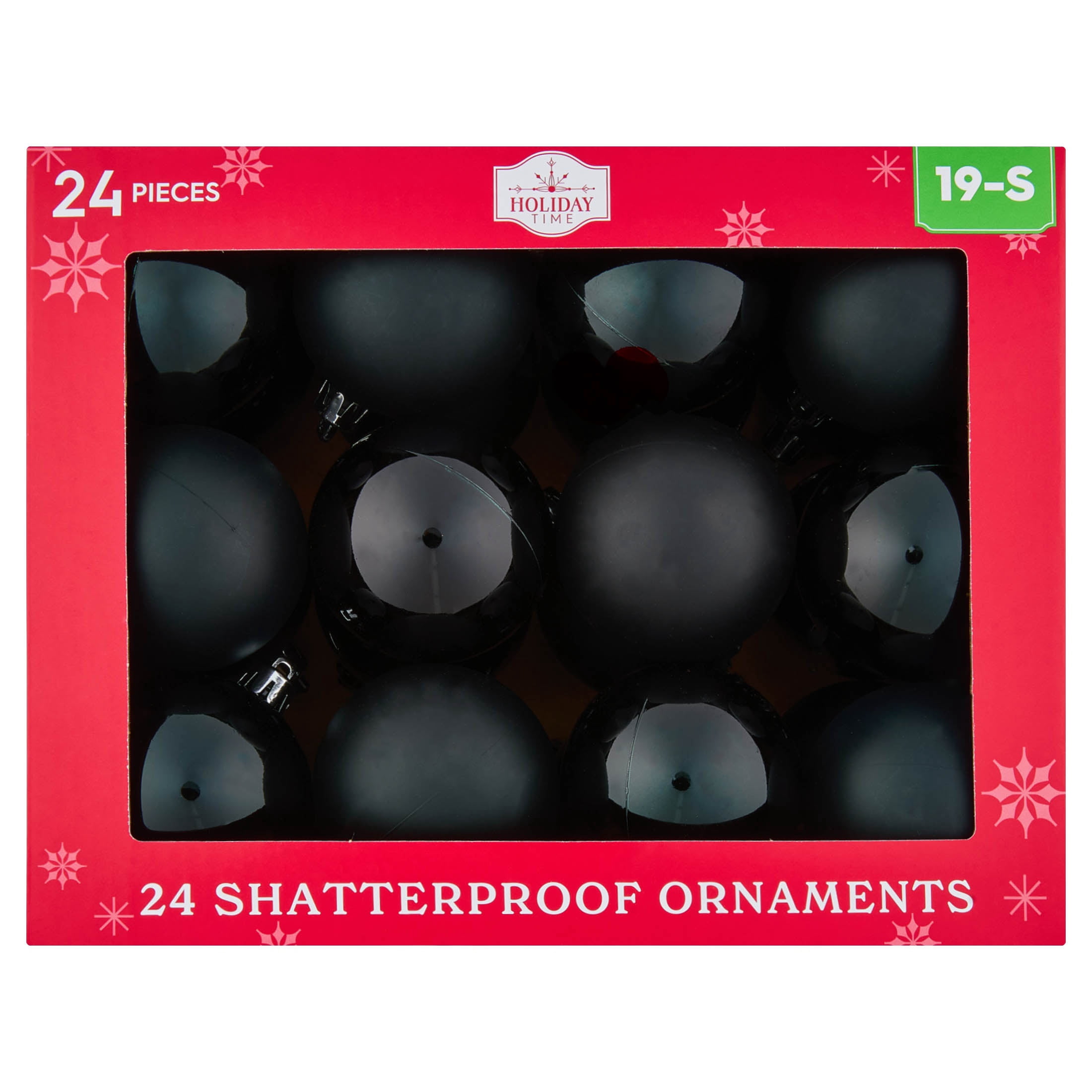 24-Count Black Ball Shatterproof Christmas Ornaments, 2.8", by Holiday Time