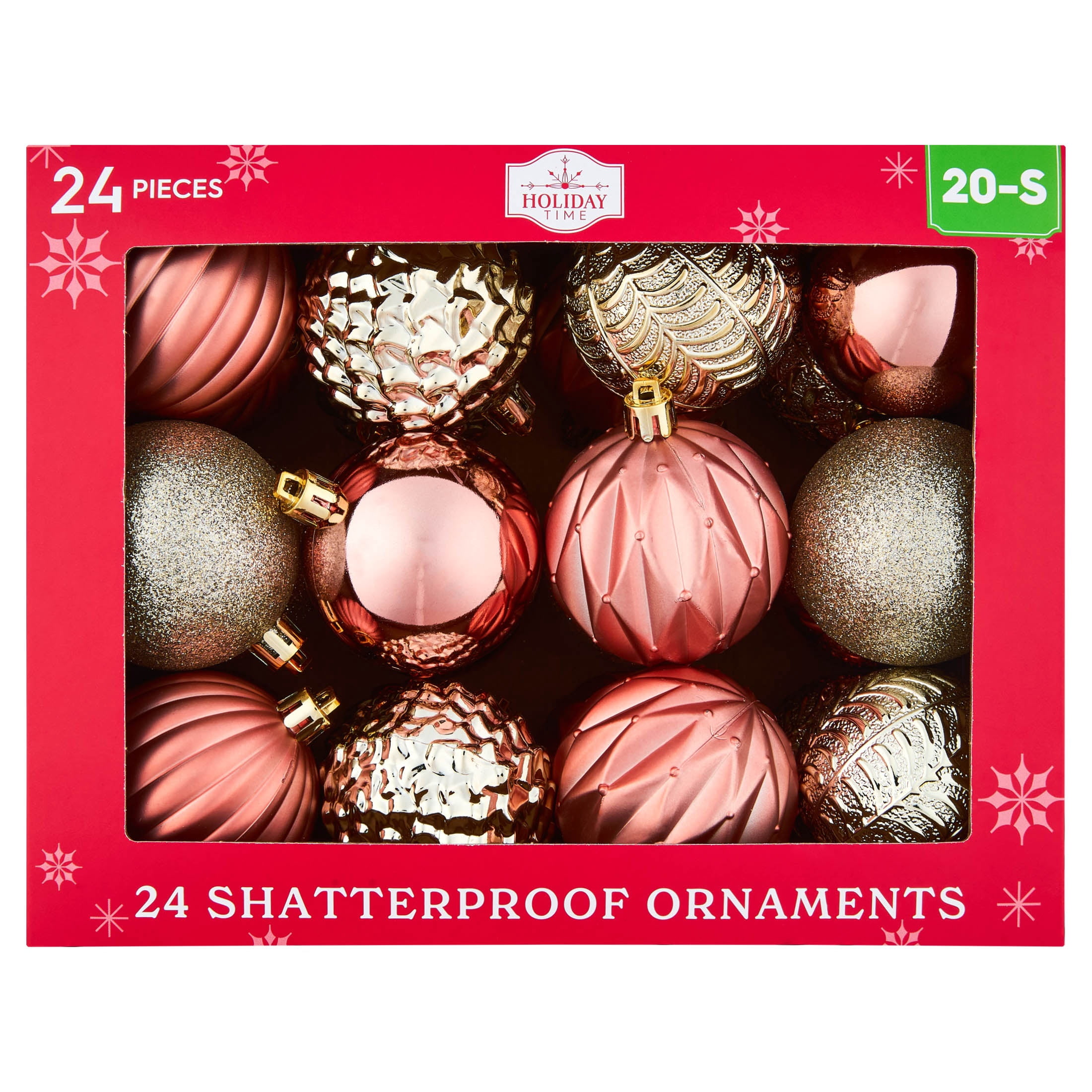 24-Count Blush and Champagne Ball Shatterproof Christmas Ornaments, 2.8", by Holiday Time