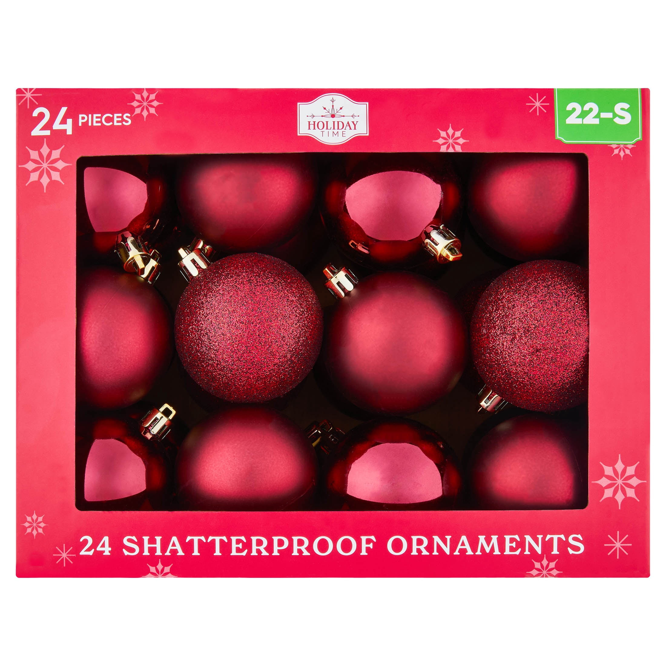24-Count Burgundy Ball Shatterproof Christmas Ornaments, 2.8", by Holiday Time