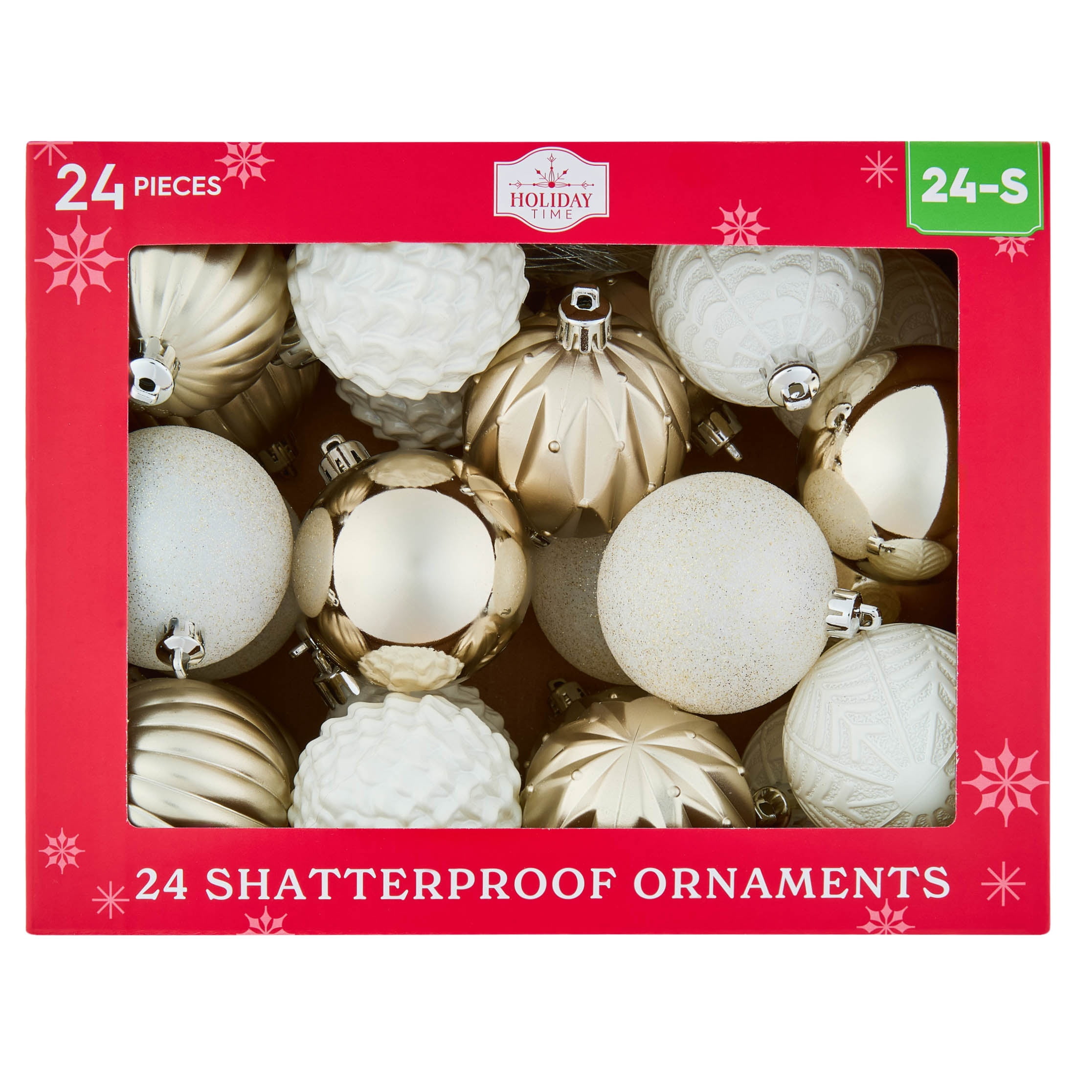 24-Count Champagne and Cream Ball Shatterproof Christmas Ornaments, 2.8", by Holiday Time