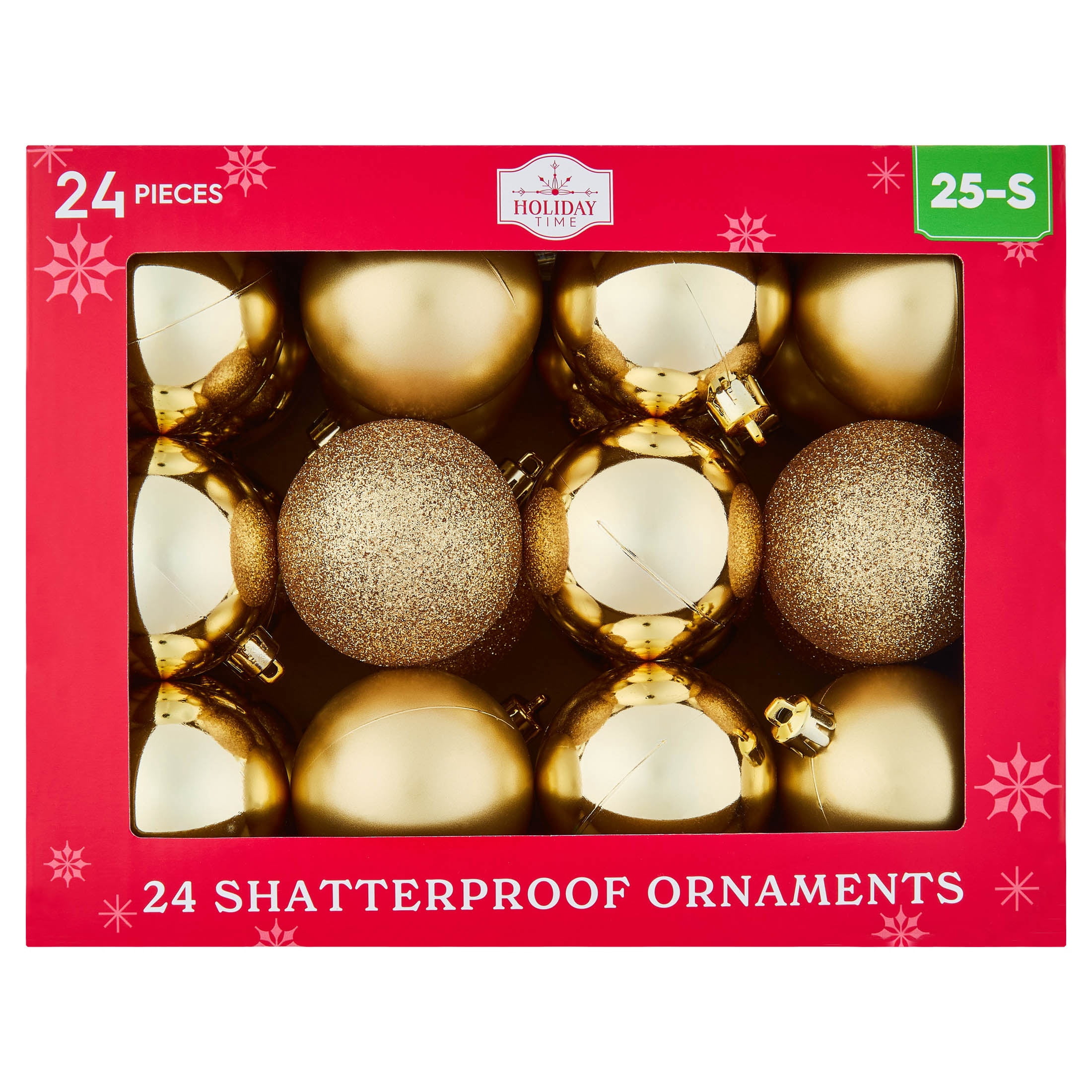 24-Count Gold Ball Shatterproof Christmas Ornaments, 2.8", by Holiday Time