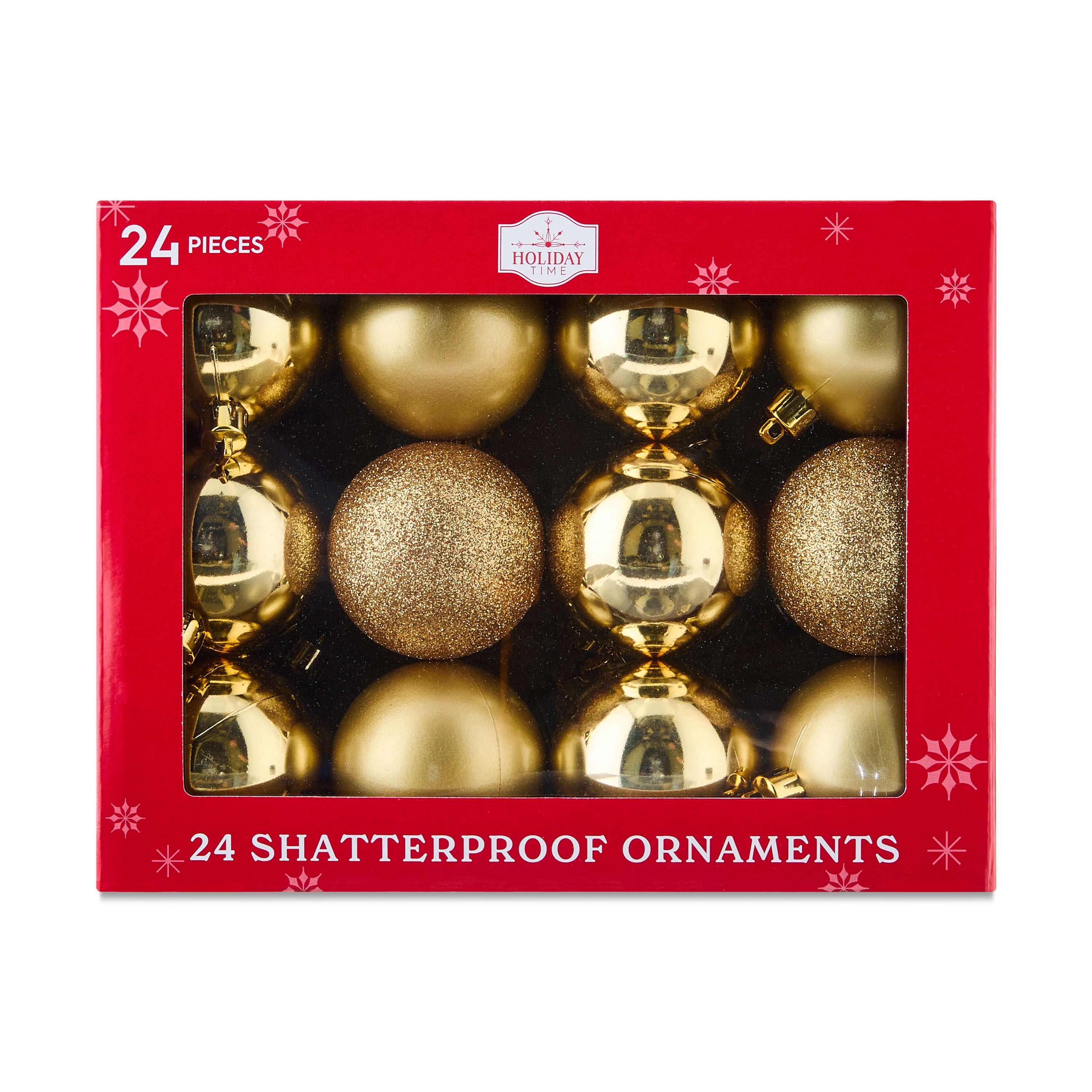 24-Count Gold Shatterproof Multi-Textured Christmas Ornaments, 2.36 in, by Holiday Time