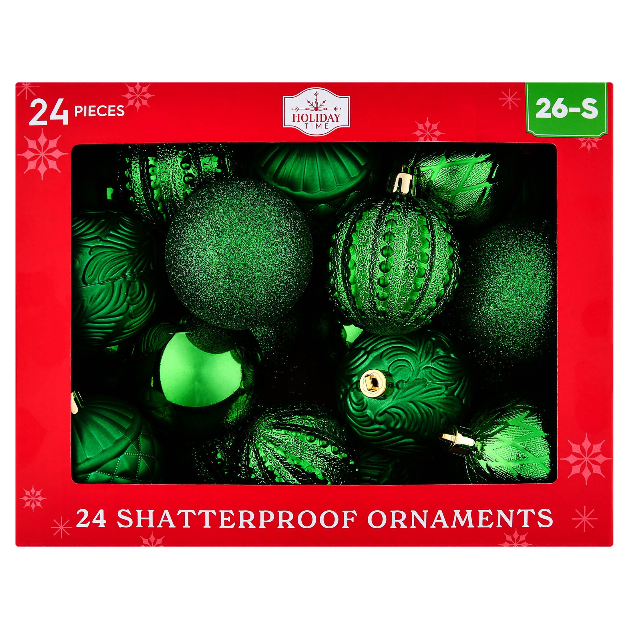 24-Count Green Ball Shatterproof Christmas Ornaments, 2.8", by Holiday Time