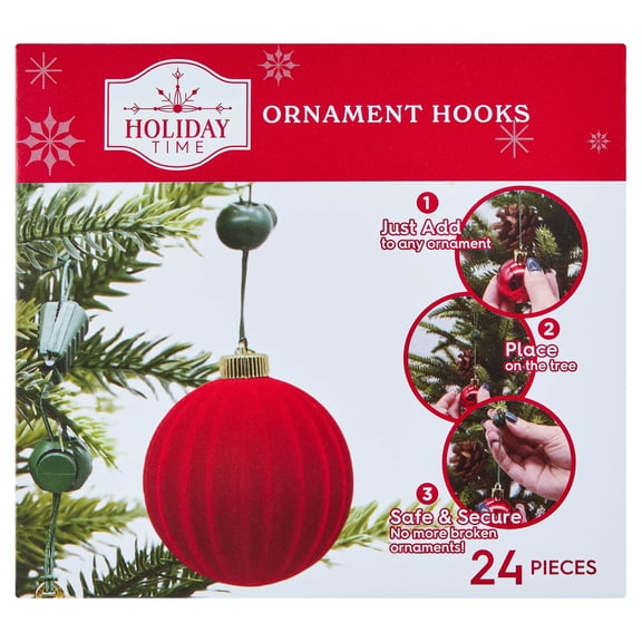 Green Cinching Christmas Ornament Hooks, 3.5", 24 Count, by Holiday Time