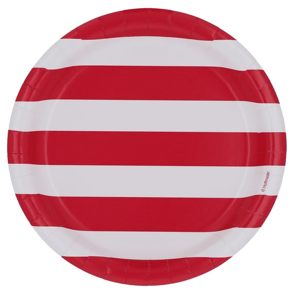 Way to Celebrate Patriotic Striped Lunch Paper Plates, 7", Red and White, 24 Count