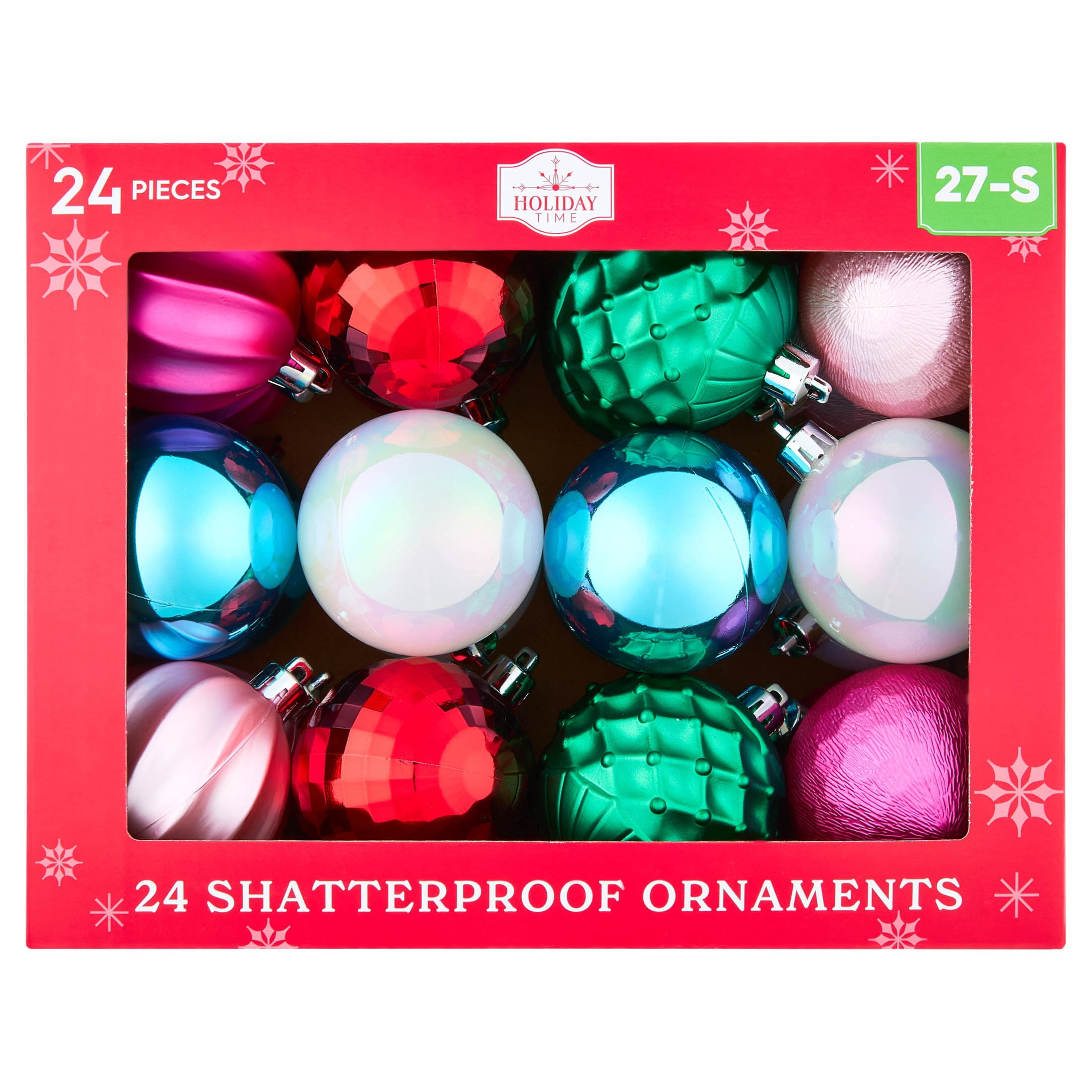 24-Count Multicolor Bright Ball Shatterproof Christmas Ornaments, 2.8", by Holiday Time