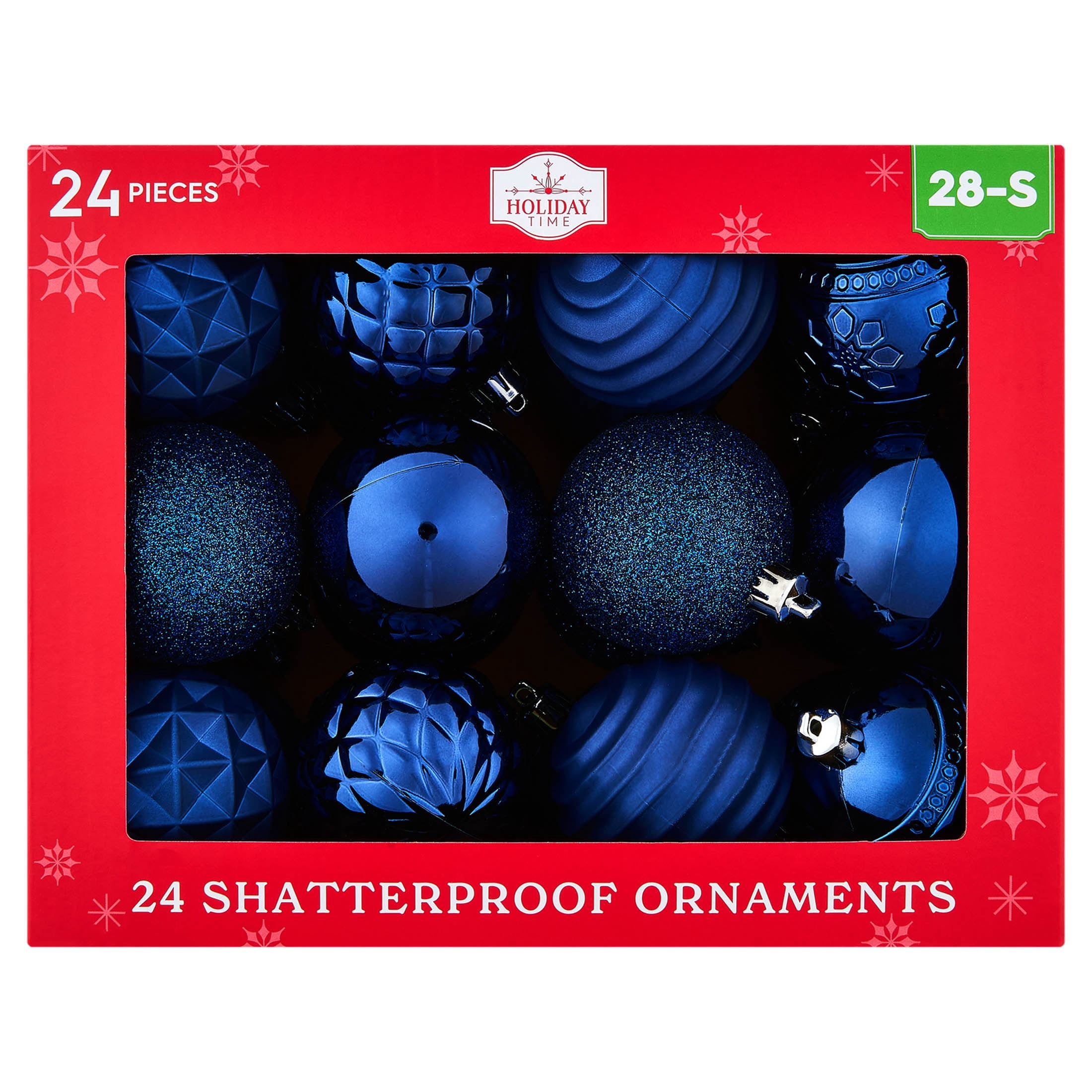 24-Count Navy Ball Shatterproof Christmas Ornaments, 2.8", by Holiday Time
